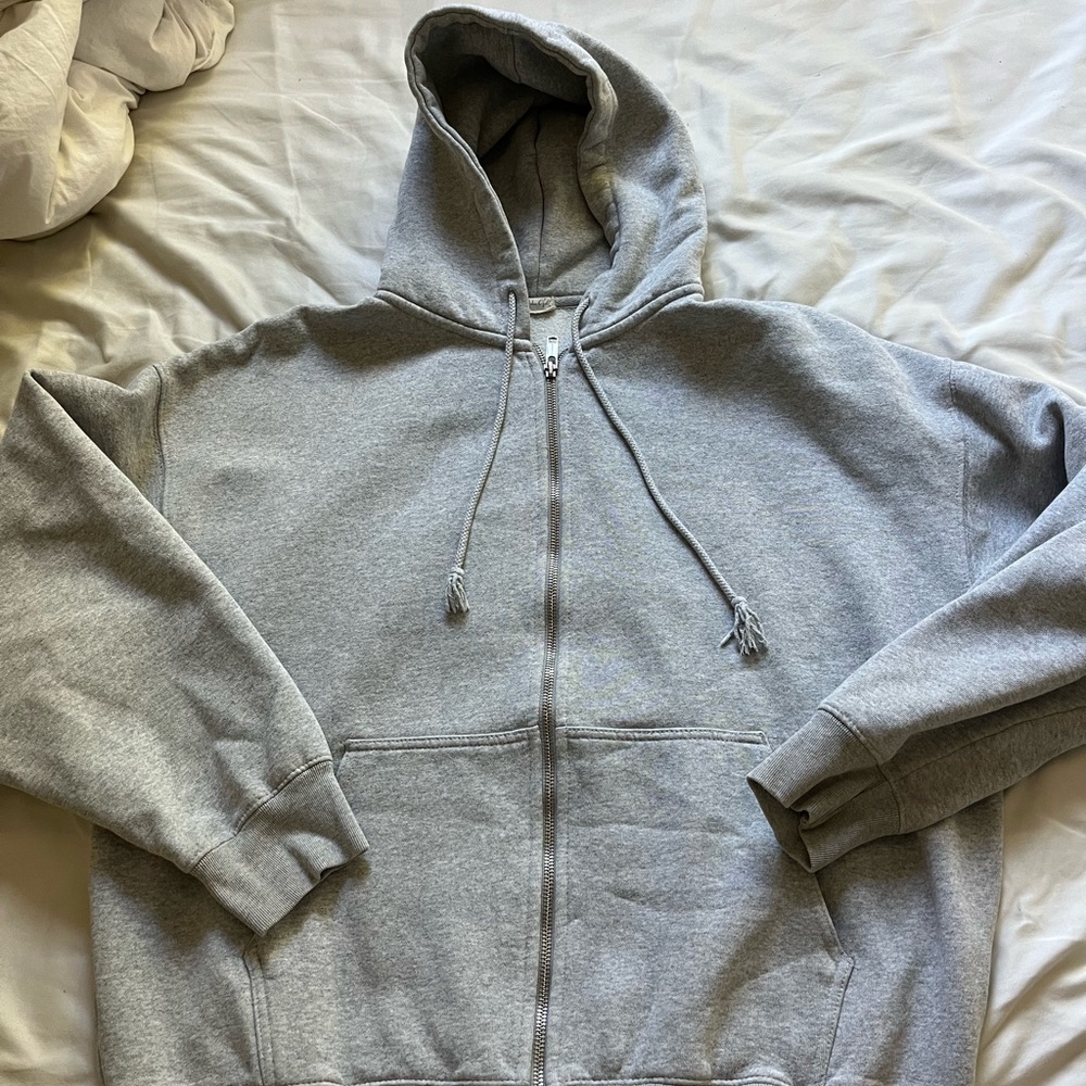 Brandy Melville Gray Zip Up Sweater with Heathered Texture